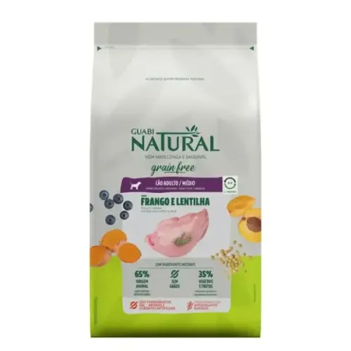 Guabi Natural Grain Free Cães Adultos Raças Médias Frango e Lentilha 2,5 kg