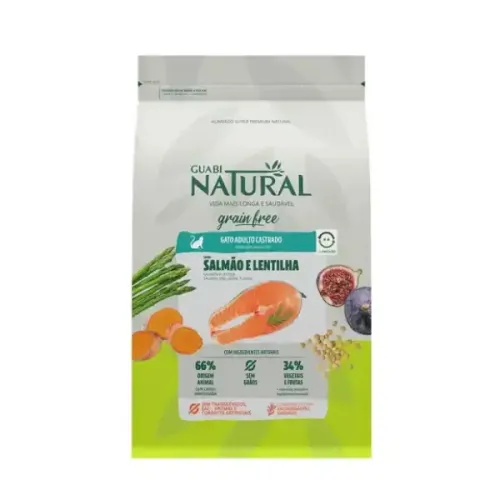 Guabi Natural Grain Free Gatos Castrados Salmão e Lentilha 7,5 kg