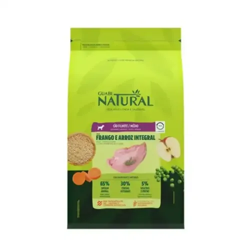 Guabi Natural Cães Filhotes Médios Frango e Arroz Integral 10,1 kg