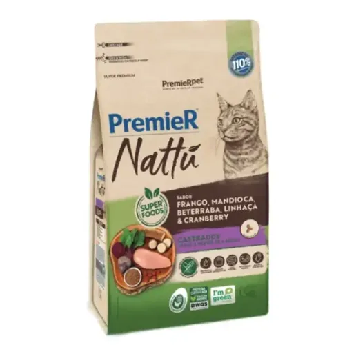 Premier Nattu Gatos Adultos Castrados Mandioca 1,5 kg