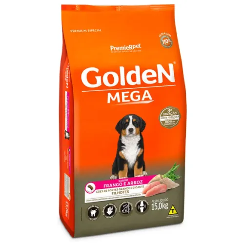 Golden Mega para Cães Filhotes Raças Grandes Frango e Arroz 15 kg