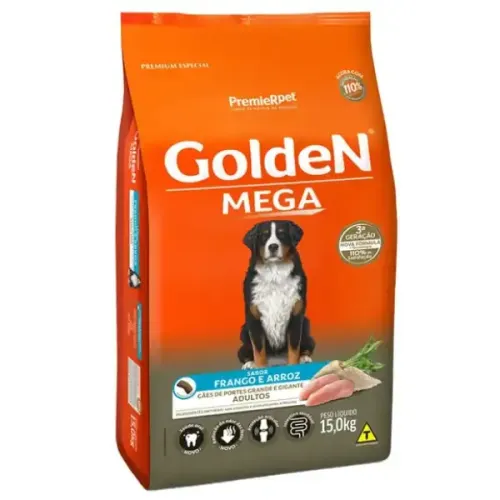Golden Mega para Cães Adultos Raças Grandes Frango e Arroz 15 kg