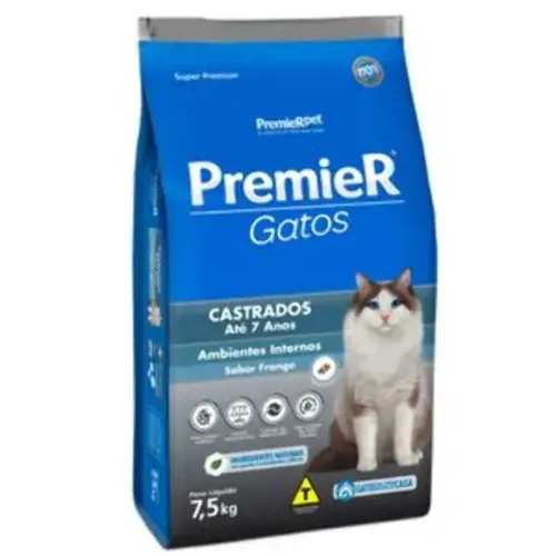Premier Ambientes Internos Gatos Castrados Até 7 anos Frango 7,5 kg