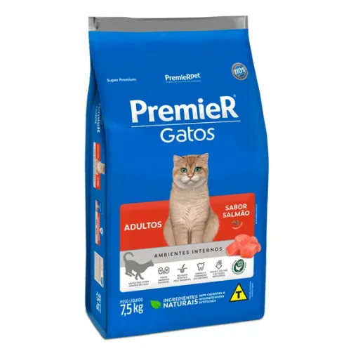 Premier Ambientes Internos Gatos Adultos Salmão 7,5 kg