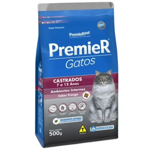 Premier Ambientes Internos Gatos Castrados 7 a 12 anos Frango 500 g