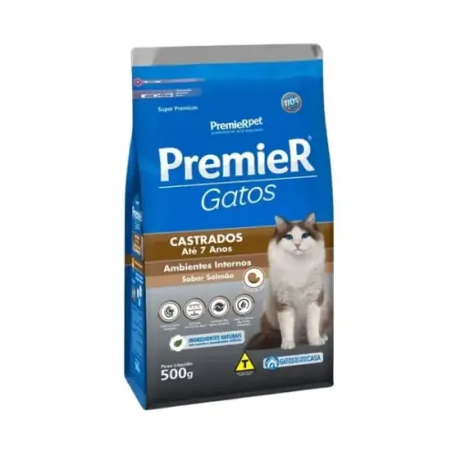 Premier Ambientes Internos Gatos Castrados Até 7 anos Salmão 7,5 kg