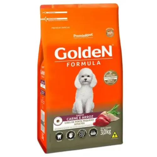 Golden Formula Cães Adultos Raças Pequenas Carne e Arroz Mini Bits 3 kg