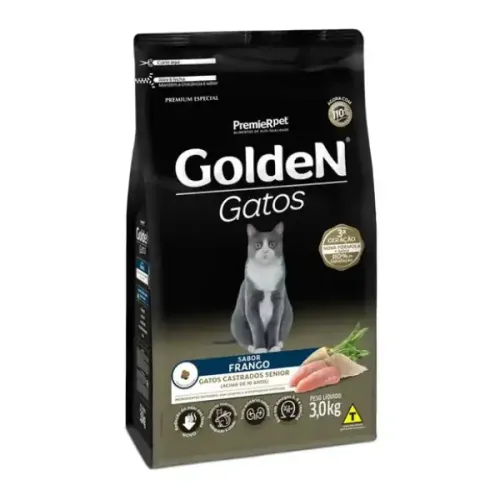Golden Gatos Castrados Sênior Frango 3 kg