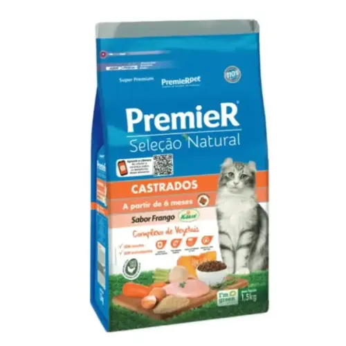 Premier Seleção Natural Gatos Castrados Frango Korin 1,5 kg