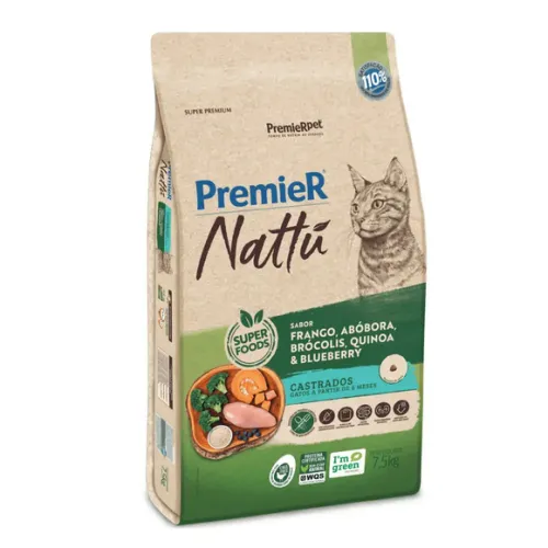 Premier Nattu Gatos Adultos Castrados Abóbora 1,5 kg