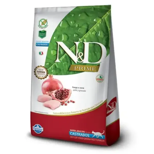 Farmina N&D Prime Gatos Adultos Castrados Frango e Romã 400 g