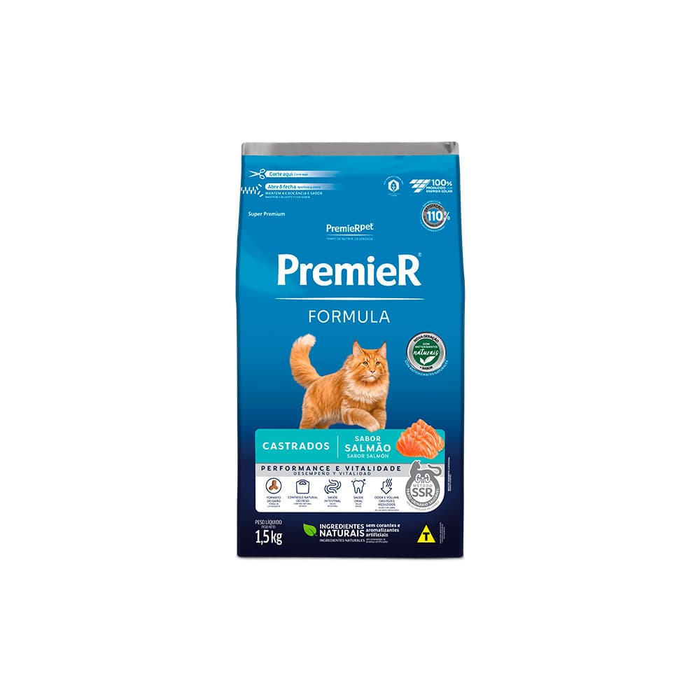 Ração Premier Formula Performance e Vitalidade para Gatos Adultos Castrados Sabor Salmão