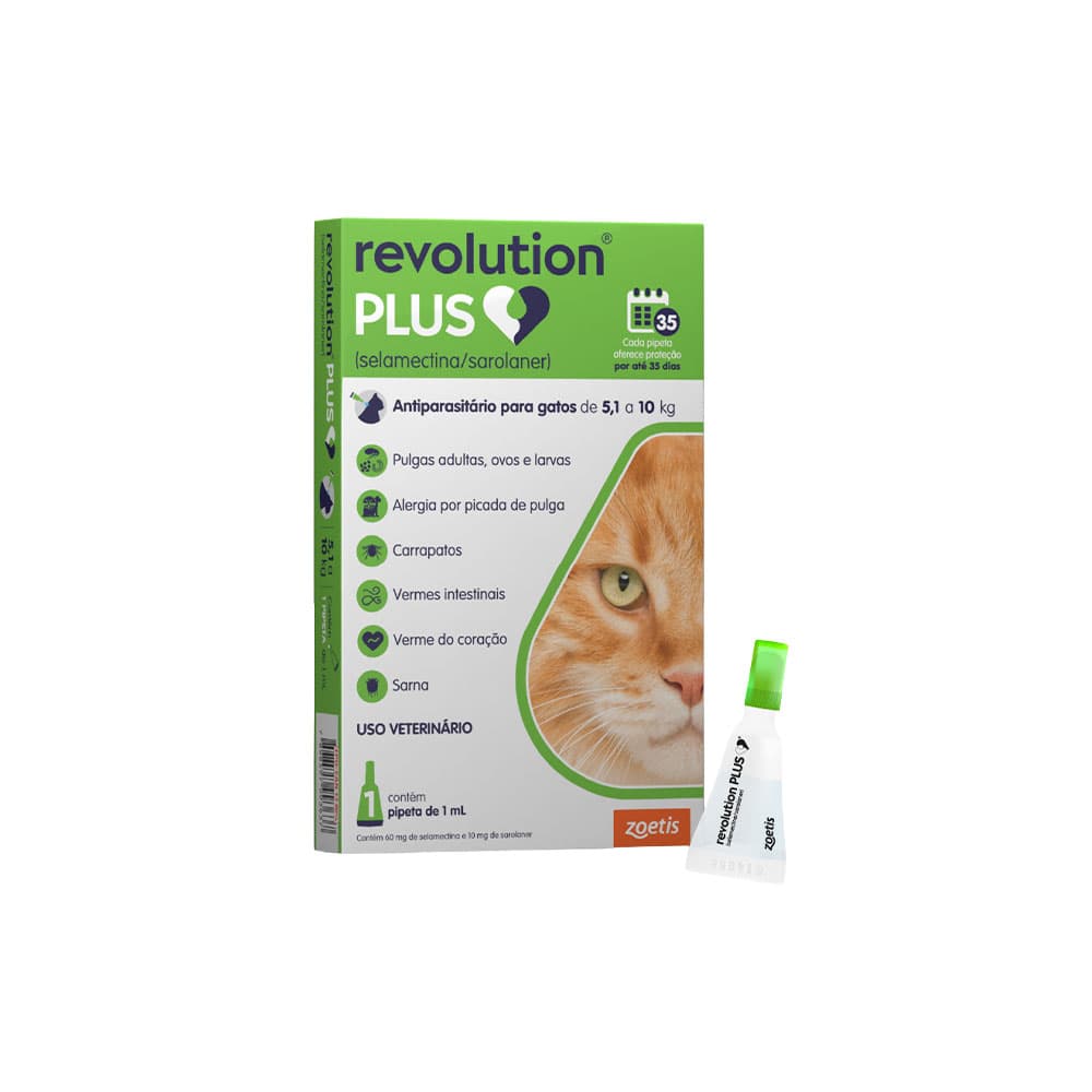 Antiparasitário Revolution Plus Zoetis para Gatos de 5,1 kg a 10 kg - 1 ml