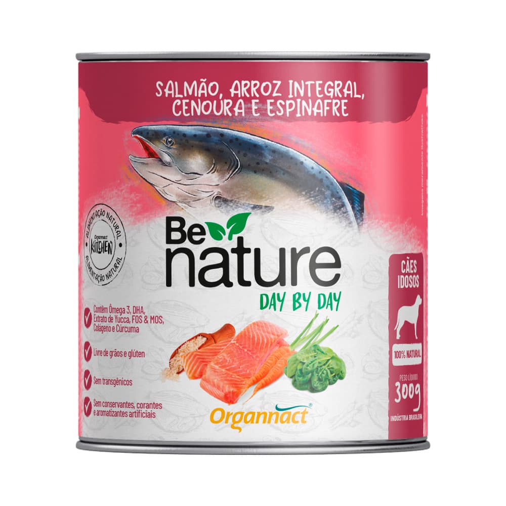 Alimento Natural Organnact Be Nature Day By Day para Cães Idosos Sabor Salmão, Arroz Integral, Cenoura e Espinafre 300 g