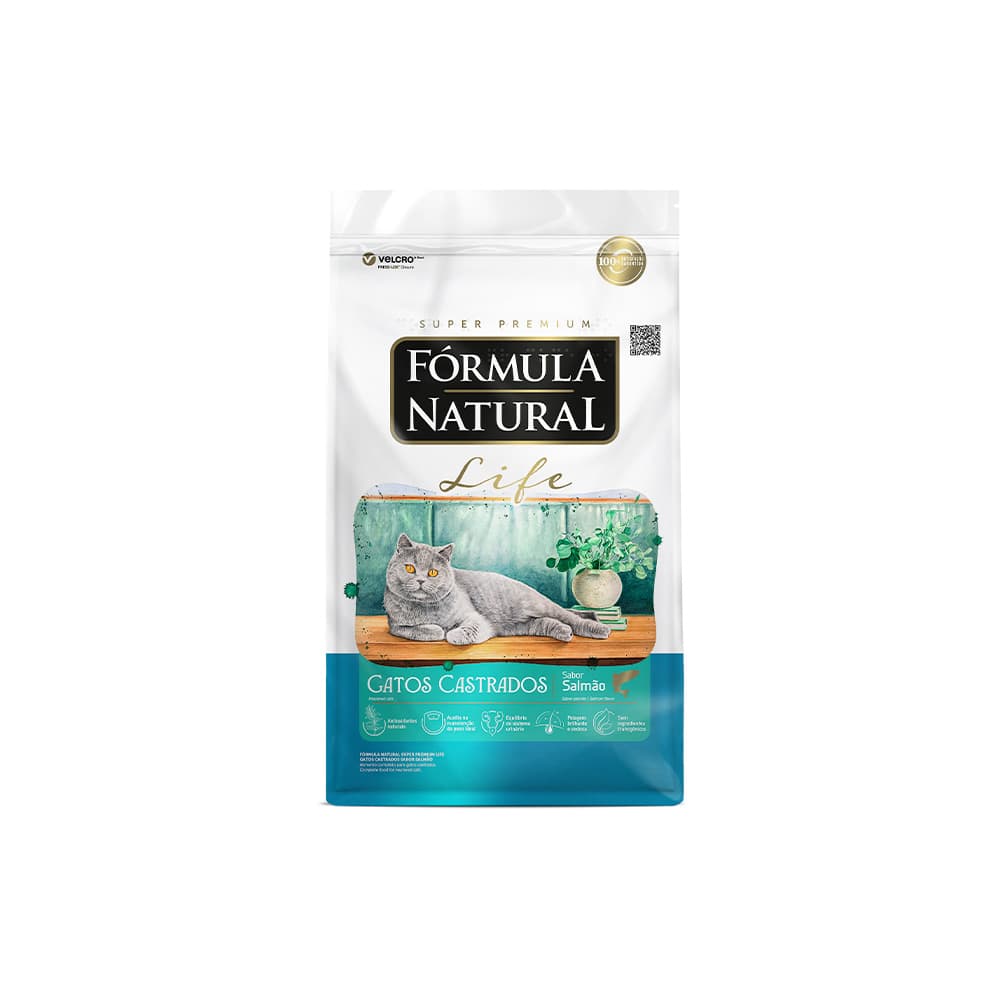 Ração Fórmula Natural Life para Gatos Adultos Castrados Sabor Salmão 1 kg