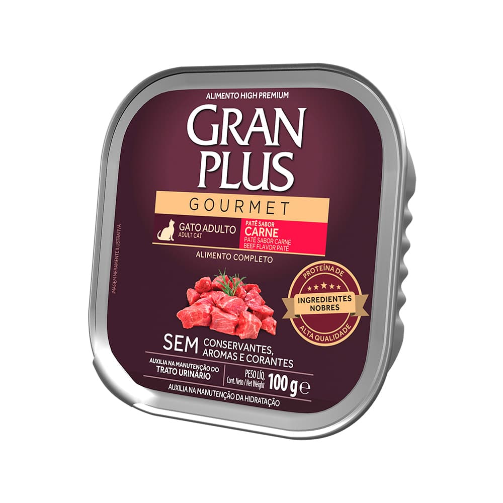 Ração Úmida GranPlus Gourmet Patê Sabor Carne para Gatos Adultos