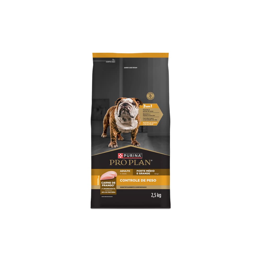 Ração Nestlé Purina Pro Plan Controle de Peso para Cães Adultos de Porte Médio e Grande Sabor Frango 2,5 kg