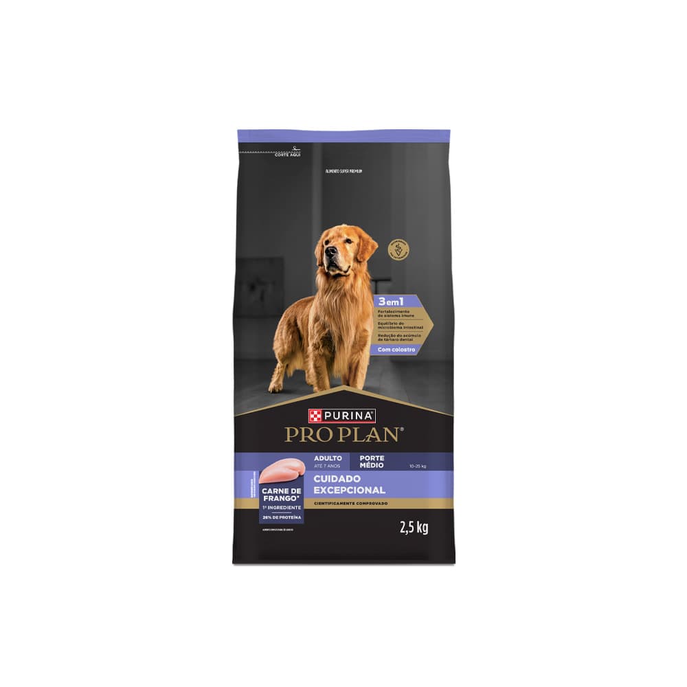 Ração Nestlé Purina Pro Plan Cuidado Excepcional para Cães Adultos de Porte Médio Sabor Frango