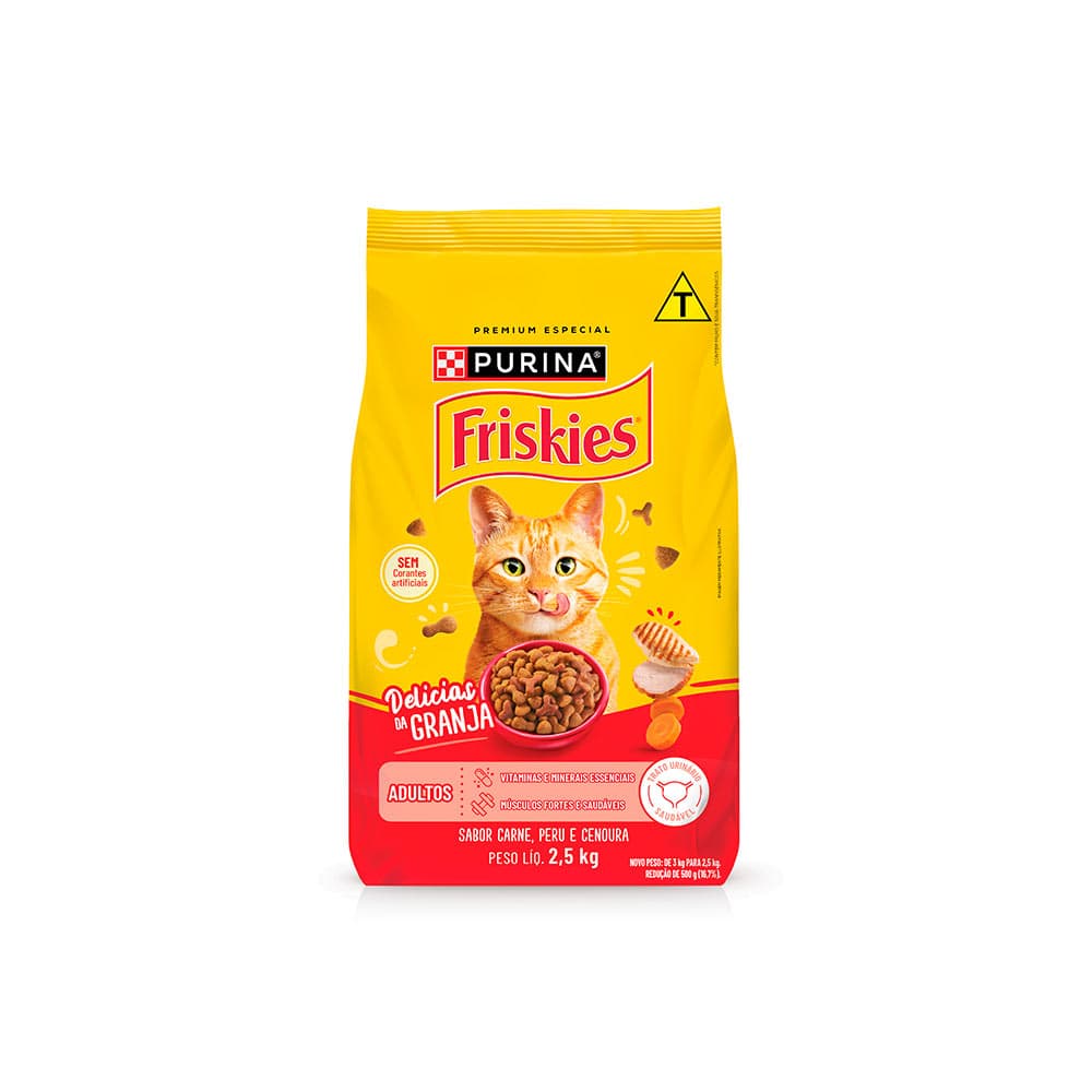 Ração Friskies Delícias da Granja para Gatos Adultos Sabor Frango, Peru e Cenoura