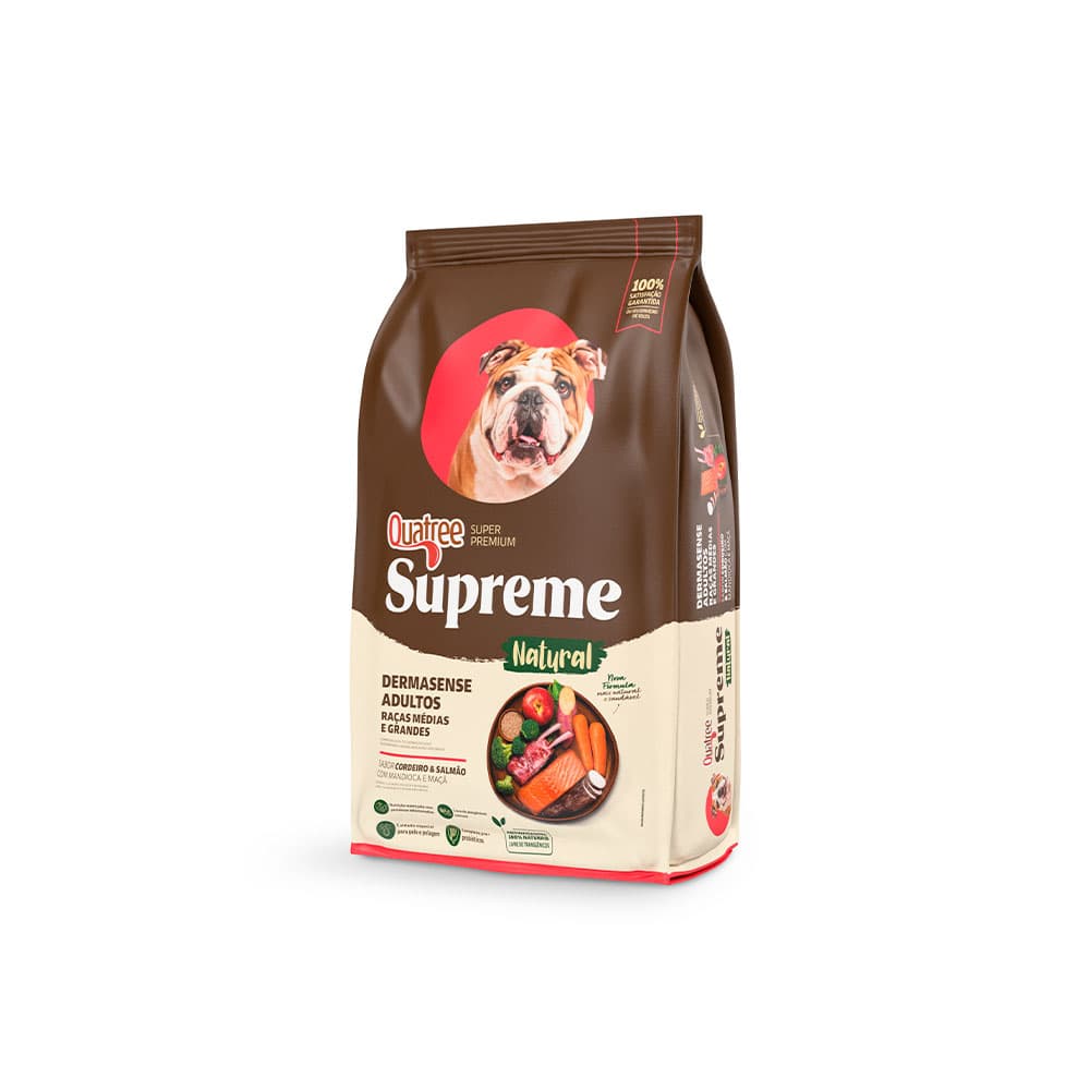 Ração Quatree Supreme Dermasense para Cães Adultos de Porte Médio e Grande Sabor Cordeiro e Salmão 15 kg
