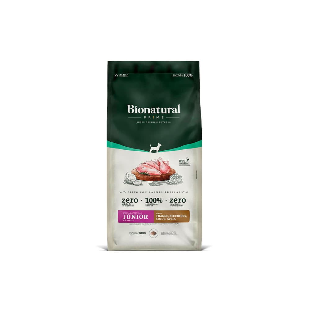 Ração Bionatural Prime para Cães Filhotes de Raças Pequenas Sabor Frango, Blueberry, Coco e Aveia