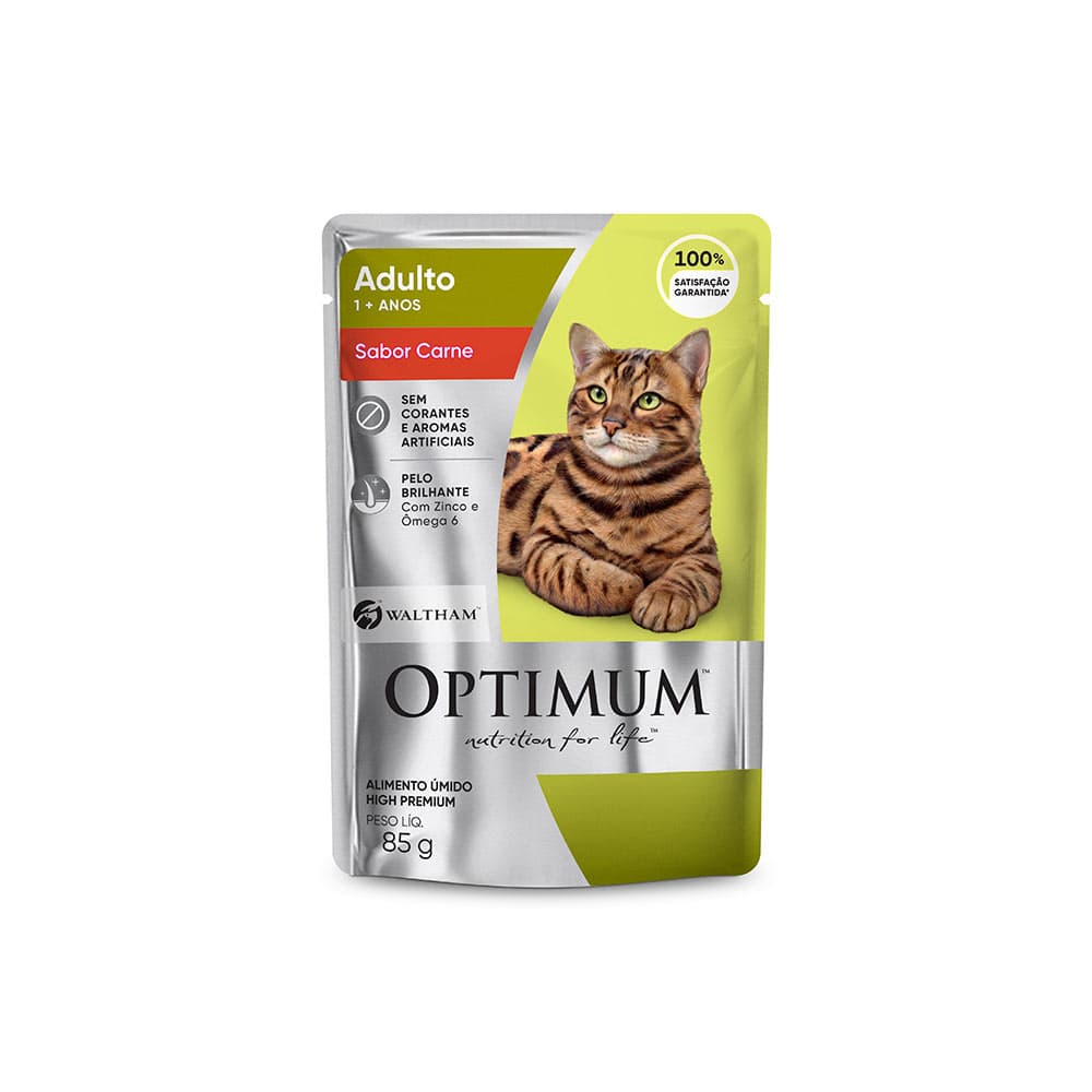 Ração Úmida Optimum Sachê para Gatos Adulto Sabor Carne 85 g