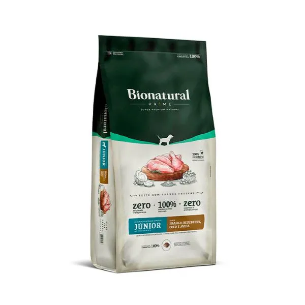 Ração Bionatural Prime para Cães Filhotes de Raças Médias e Grandes Sabor Frango, Blueberry, Coco e Aveia